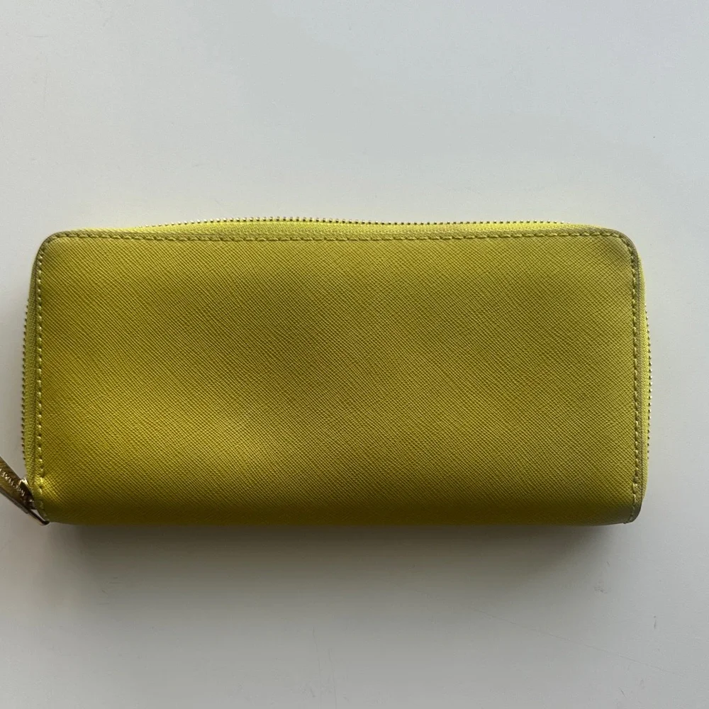Michael Kors Lime Zip-Around Wallet with Gold Hardware
